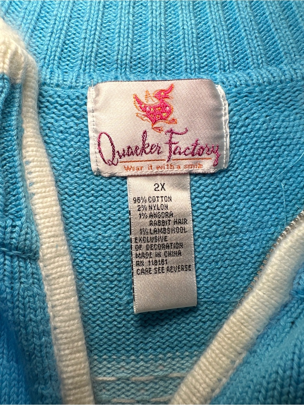 Quacker Factory 2X Blue Knit Full Zip Snowman Sweater Cardigan Plus Size - Picture 2 of 7